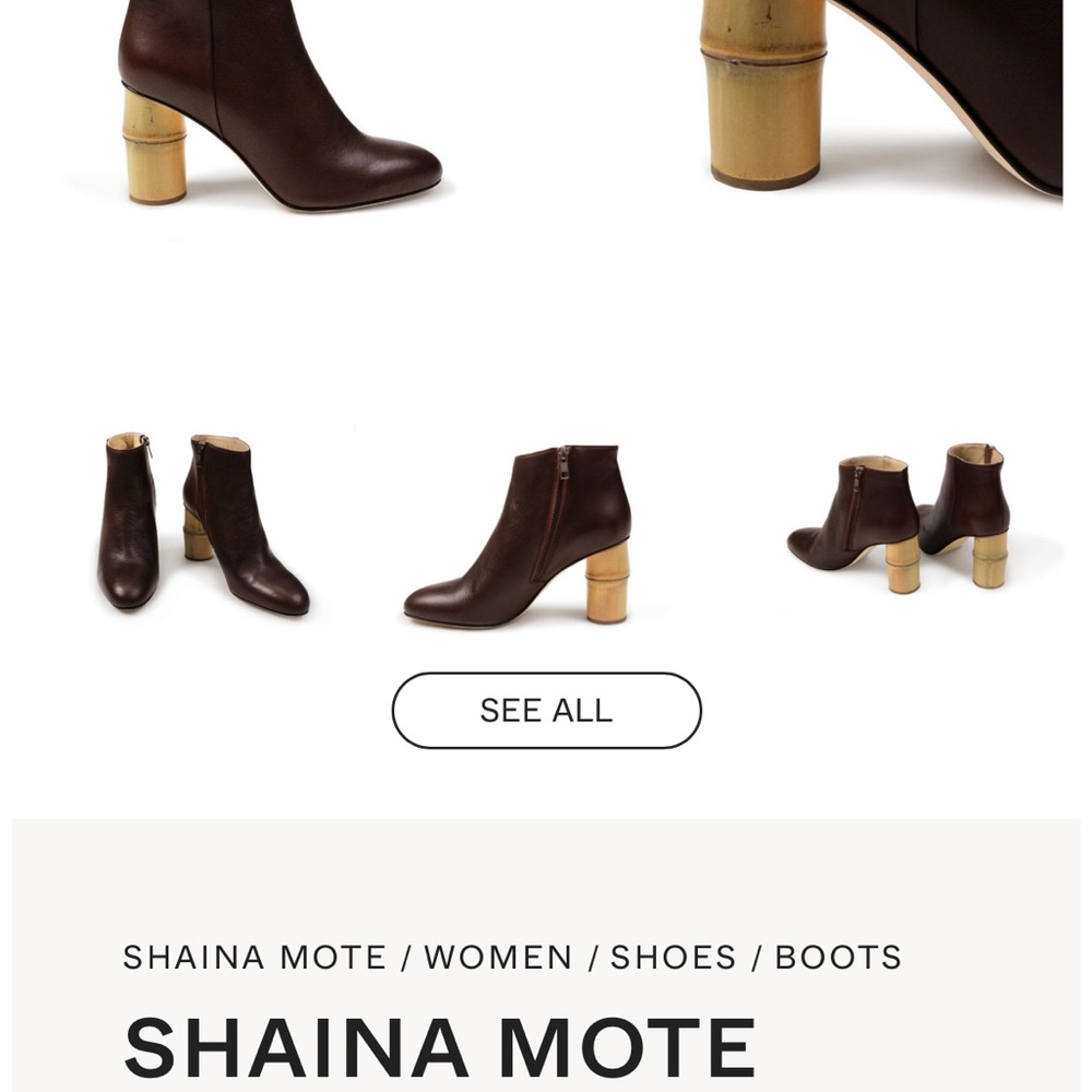 Shaina Mote Ikebana Black Leather Bamboo Heeled Ankle Boots - Picture 7 of 7